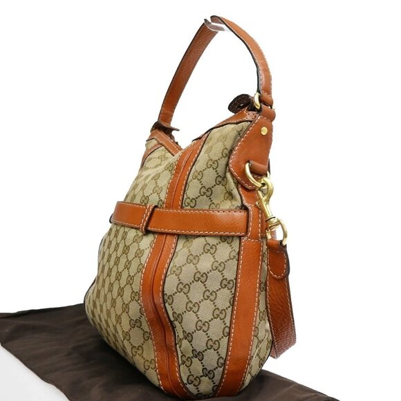 GUCCI Logo GG Pattern 2Way Shoulder Bag Canvas Leather Brown Orange 86KB534 - Picture 4 of 16